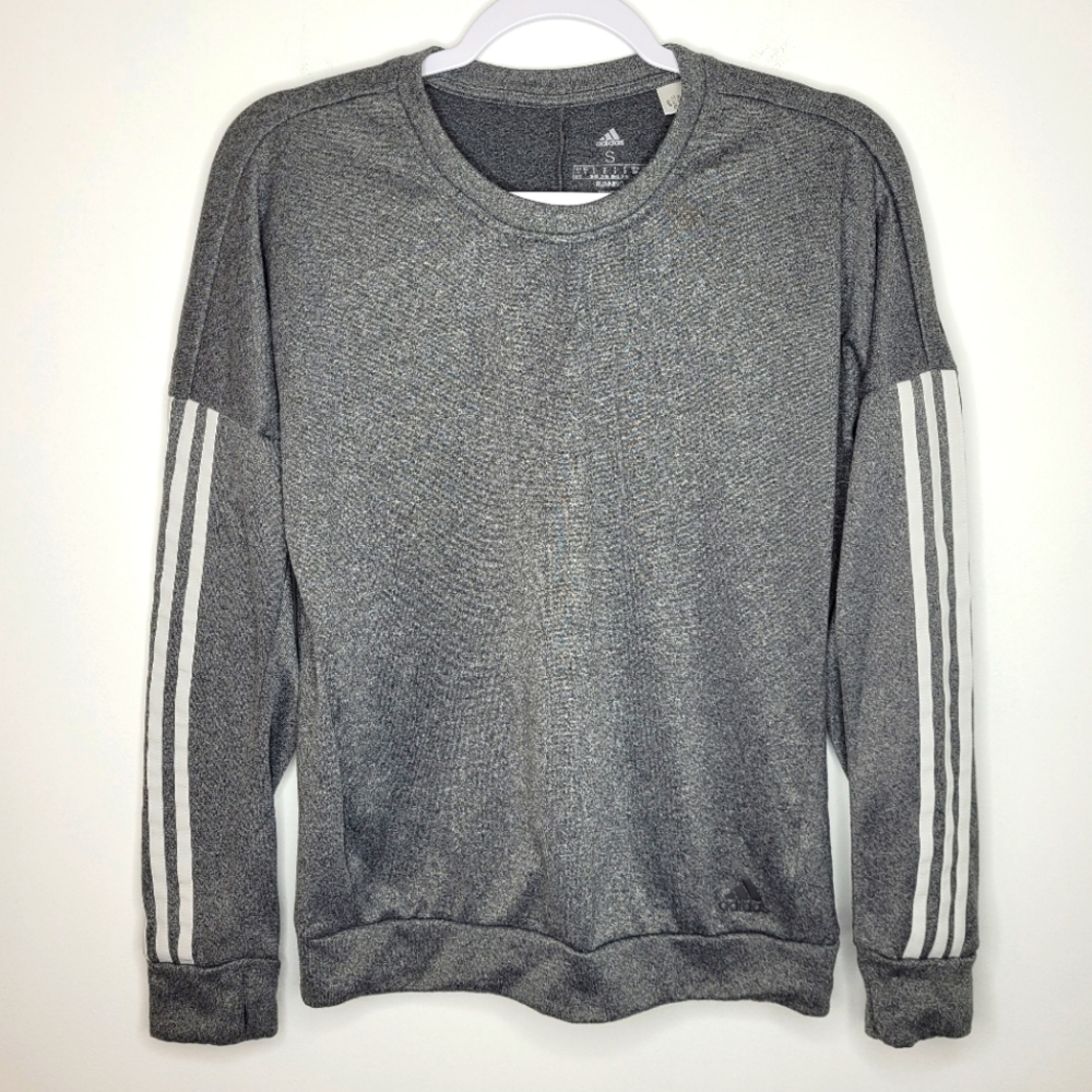 Adidas Running Sweatshirt Pullover Crewneck Stripes Gray White Small